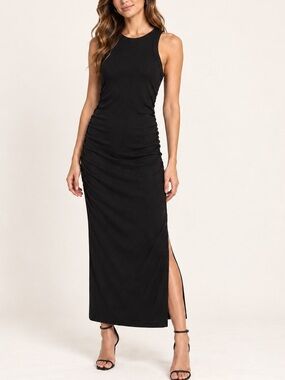Michael Stars Black Ruched Sleeveless Maxi Dress Size M Made in USA